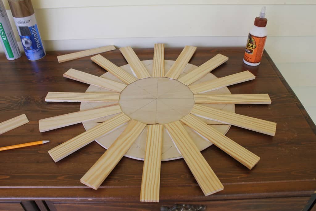 diy wooden mid-century sunburst mirror made with plywood and wood shims - Mid-Century Modern Mirror - Life Full and Frugal