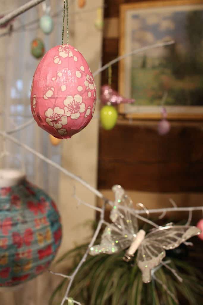 Mod Podge and origami paper decorated Easter egg with cherry blossoms