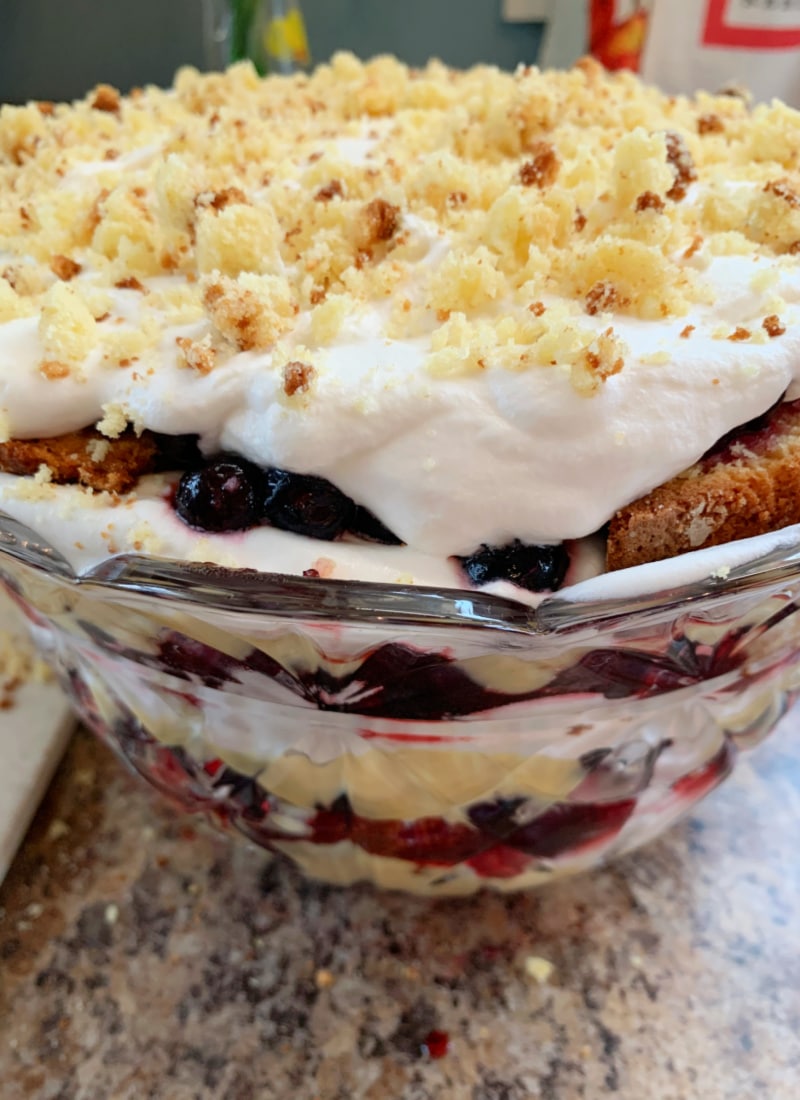 a large bowl of blueberry english trifle life full and frugal
