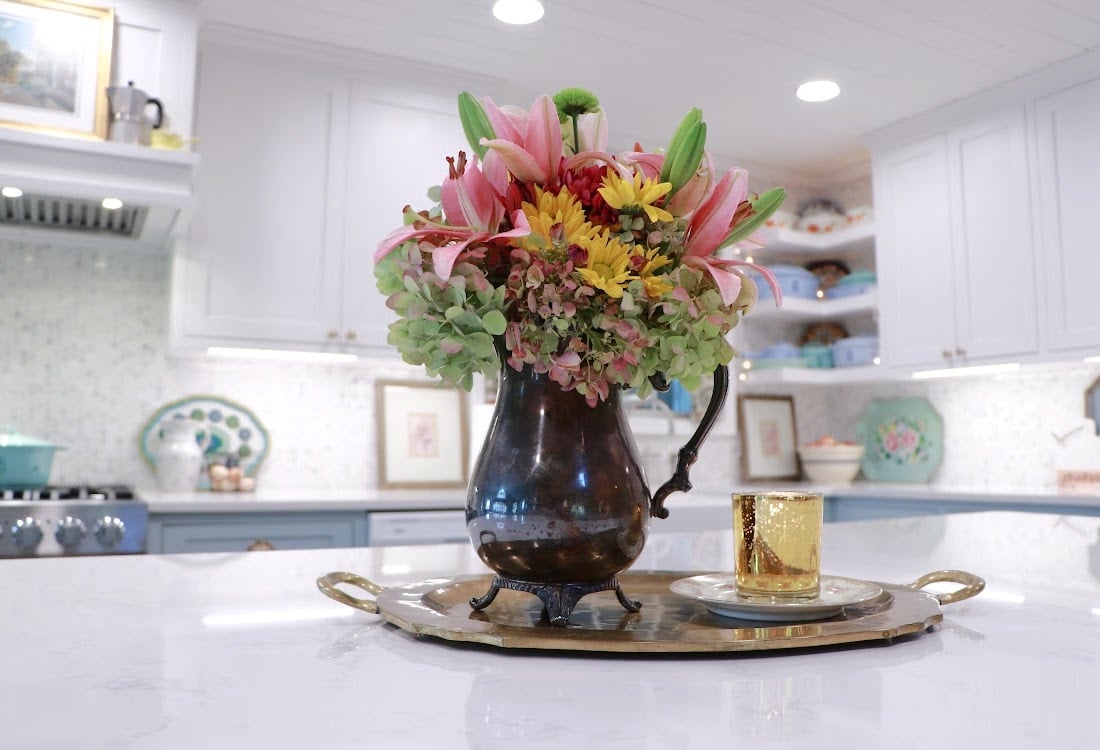 floral arrangement on kitchen island life full and fugal