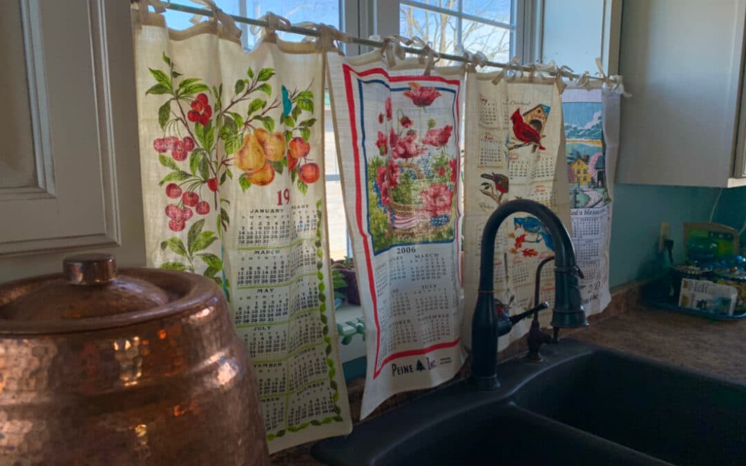 How to Sew Upcycled Vintage Tea Towels Into Tie Top Curtains